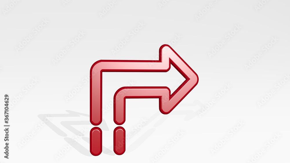 diagram arrow dash corner point right stand with shadow. 3D illustration of metallic sculpture over a white background with mild texture. business and chart diagram arrow dash corner point right stand with shadow. 3D illustration of metallic sculpture over a white background with mild texture. business and chart