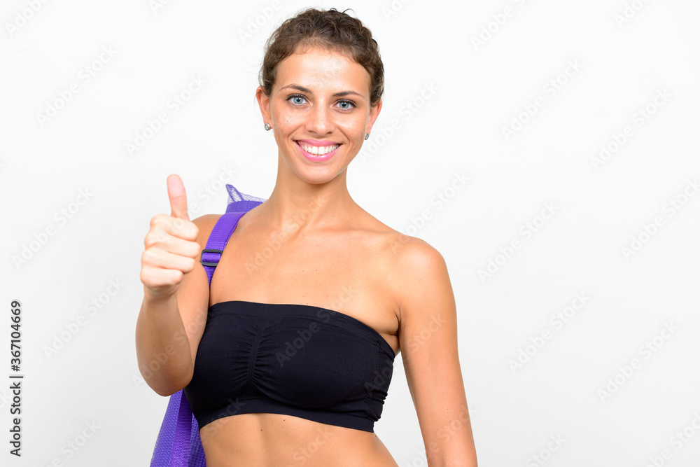 Portrait of young beautiful woman ready for gym Portrait of young beautiful woman ready for gym