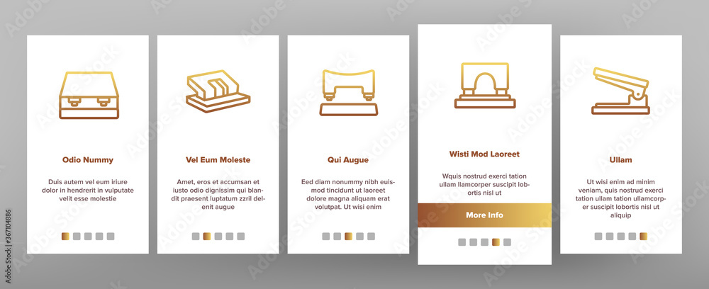 Fototapeta premium Hole Puncher Tool Onboarding Mobile App Page Screen Vector. Hole Puncher Stationery Equipment, Office Accessory, Punching Paper Instrument Illustrations