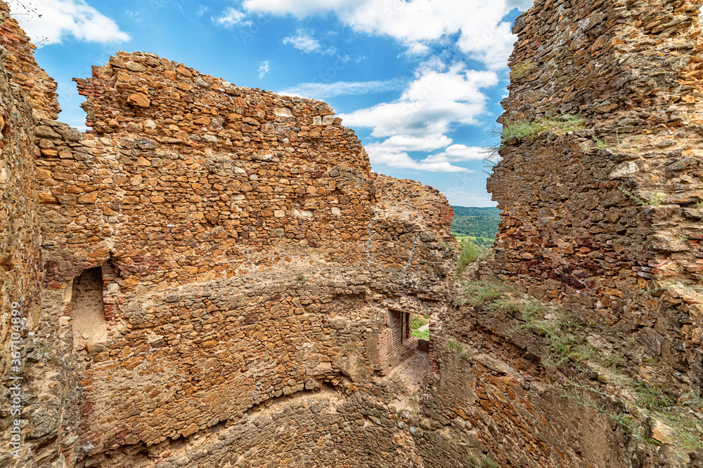 Vrdnik, Serbia-July 15, 2020: Vrdnik Tower (serbian: Vrdnicka kula) is a ruined tower on Fruska Gora. During the research of the site itself, objects from the time of the Roman Empire were discovered.