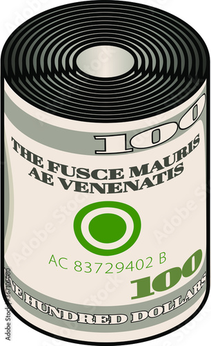 A roll of stylized iconic $100 USD bank note / paper money.