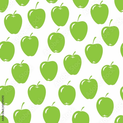 Green apple seamless pattern isolated on white background. Hand drawn vector illustration. Fruits Repeating Background. Autumn or summer backdrop. Textile design, healthy fabric decor.