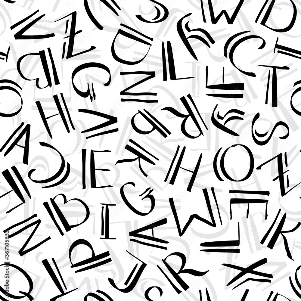Monochrome pattern, English and Latin alphabet, random letters. Monochrome pattern, English and Latin alphabet, random letters.