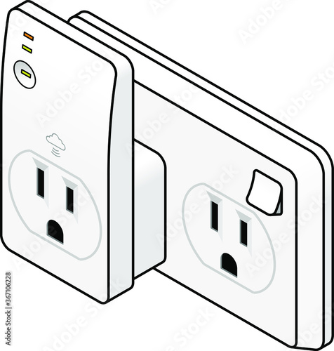 Internet of things: a cloud-connected socket adapter connected to an AC wall power point. US.