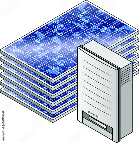 A domestic household solar power kit with polycrystalline solar panels and inverter.