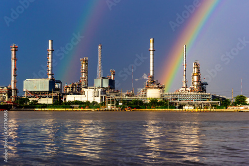 oil refinery  with rainbow