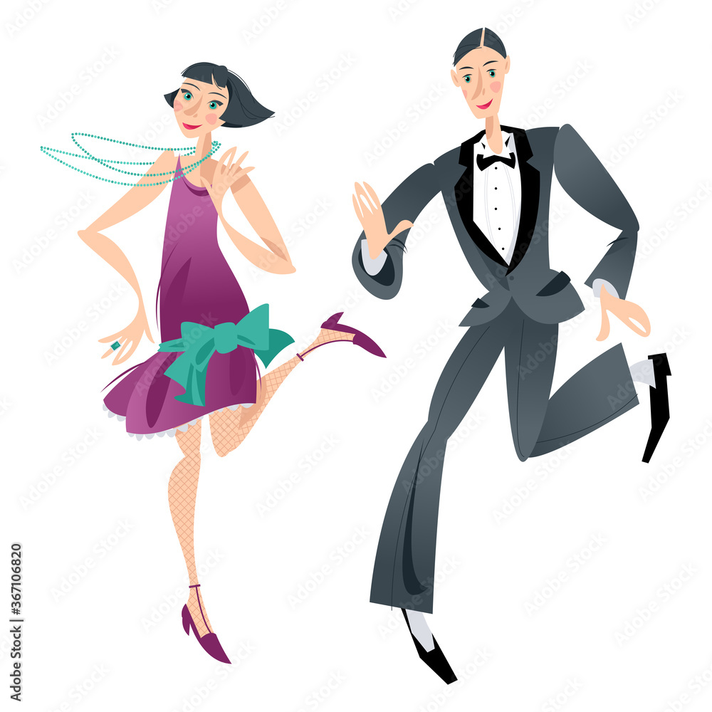 Couple dancing Charleston. Retro dancers. Couple dancing Charleston. Retro dancers.
