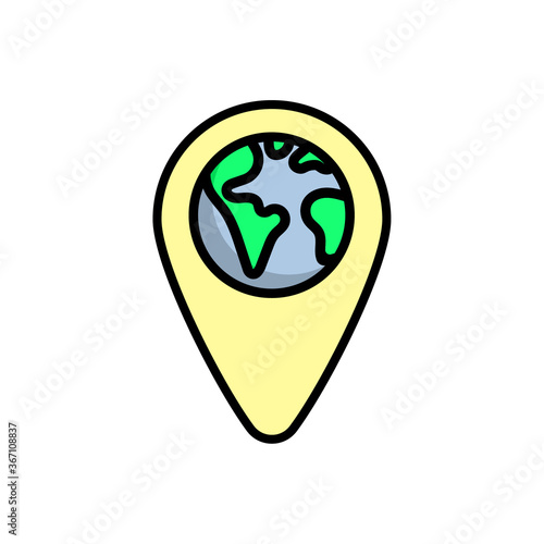 Earth in pin. Vector illustration in flat, linear design isolated on white background. Modern design.