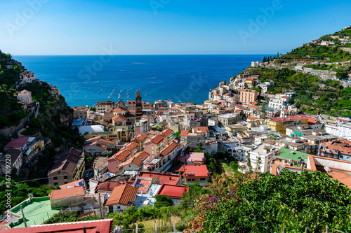 Fototapeta Naklejka Na Ścianę i Meble -  Italy, Campania, Minori - 16 August 2019 - The beautiful town of Minori on the Amalfi coast