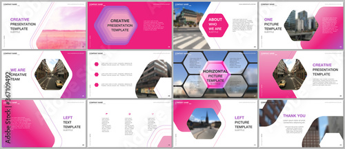 Minimal presentations design, portfolio vector templates with hexagonal design background, hexagon style pattern. Multipurpose template for presentation slide, flyer leaflet, brochure cover, report.