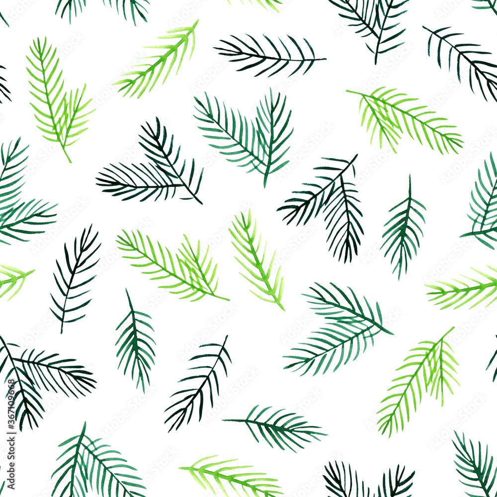 Watercolor seamless pattern with spruce branches. Natural print for wallpaper, wrapping paper, surface design. Watercolor seamless pattern with spruce branches. Natural print for wallpaper, wrapping paper, surface design.
