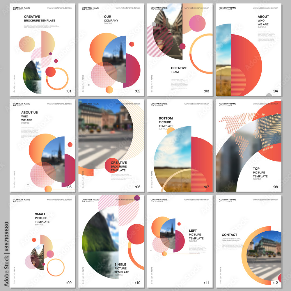 A4 brochure layout of covers design templates for flyer leaflet, A4 format brochure design, report, presentation, magazine cover, book design. Simple background with circles, geometric round shapes.