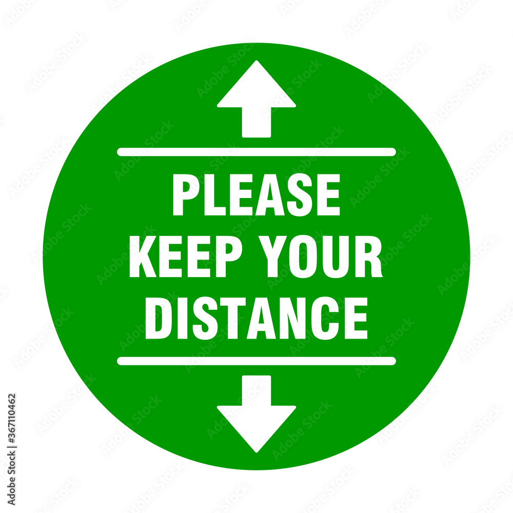 Please Keep Your Distance Round Social Distancing Badge or Floor Marking Sticker Icon For Queue Line. Vector Image. Please Keep Your Distance Round Social Distancing Badge or Floor Marking Sticker Icon For Queue Line. Vector Image.