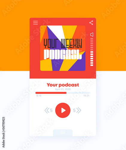 Podcast app, mobile ui design, vector interface