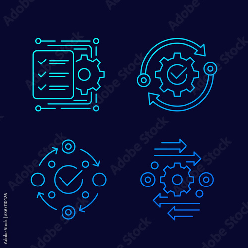 project management, efficiency line icons, vector