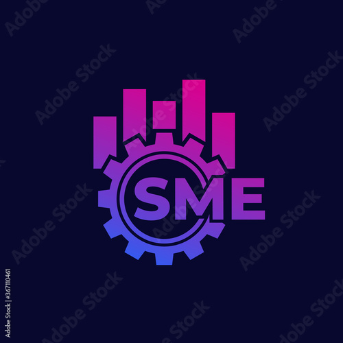 SME, small and medium enterprise icon with gear and chart