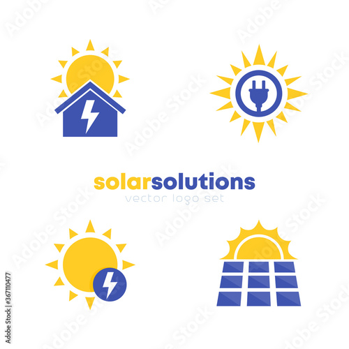 solar energy solutions logo set, vector