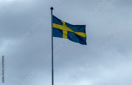 Sweden flag on a street in Stockholm.