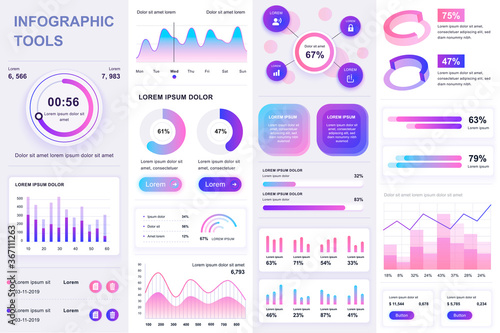 Bundle infographic UI, UX, KIT elements. Different charts, diagrams, workflow, flowchart, timeline, schemes, marketing icons, graphs and bars design template. Vector info graphic and infographics set.