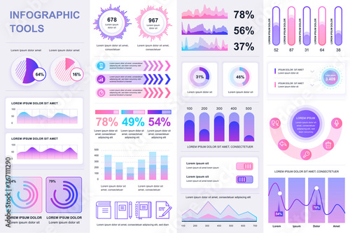 Bundle infographic UI, UX, KIT elements. Different charts, diagrams, workflow, flowchart, timeline, schemes, marketing icons, graphs and bars design template. Vector info graphic and infographics set.