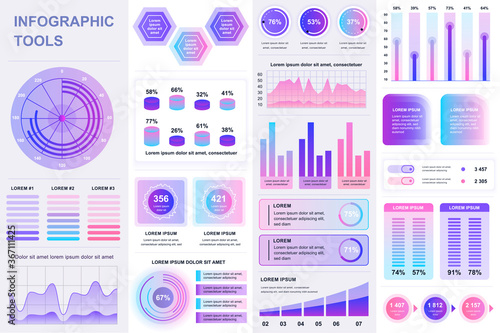 Bundle infographic UI, UX, KIT elements. Different charts, diagrams, workflow, flowchart, timeline, schemes, marketing icons, graphs and bars design template. Vector info graphic and infographics set.