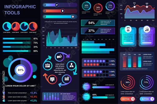 Bundle infographic UI, UX, KIT elements. Different charts, diagrams, workflow, flowchart, timeline, schemes, marketing icons, graphs and bars design template. Vector info graphic and infographics set.