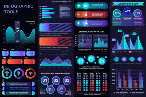 Bundle infographic UI, UX, KIT elements. Different charts, diagrams, workflow, flowchart, timeline, schemes, marketing icons, graphs and bars design template. Vector info graphic and infographics set.