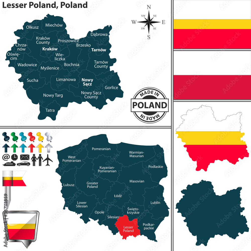 Fototapeta premium Map of Lesser Poland, Poland