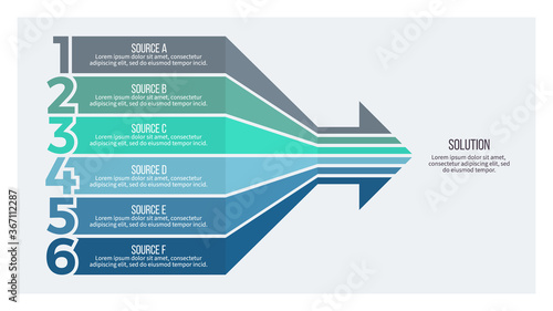 Business infographic. Arrow chart with 6 options. Vector template.