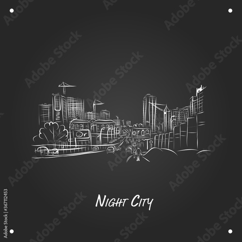 Cars on night city road, sketch for your design