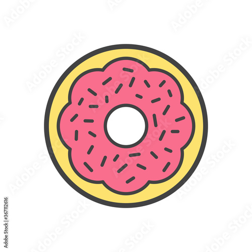 Donut outline icon. Thin line black donuts. Color vector icon.