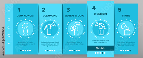 Breast Pump Device Onboarding Mobile App Page Screen Vector. Automatical And Manual Breast Pump Equipment For Mother Breast Maternity Milk Illustrations