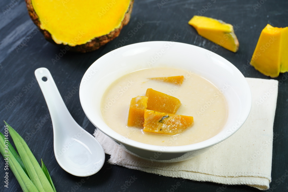 Pumpkin dessert with coconut milk Thai food Pumpkin dessert with coconut milk Thai food