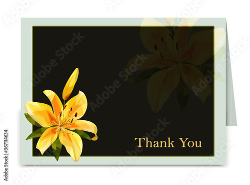A card with a lettering for you and a low poly yellow lily.