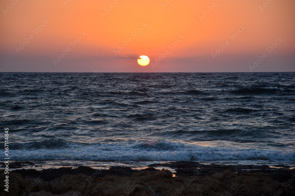 Beautiful sunset over sea in Cyprus
