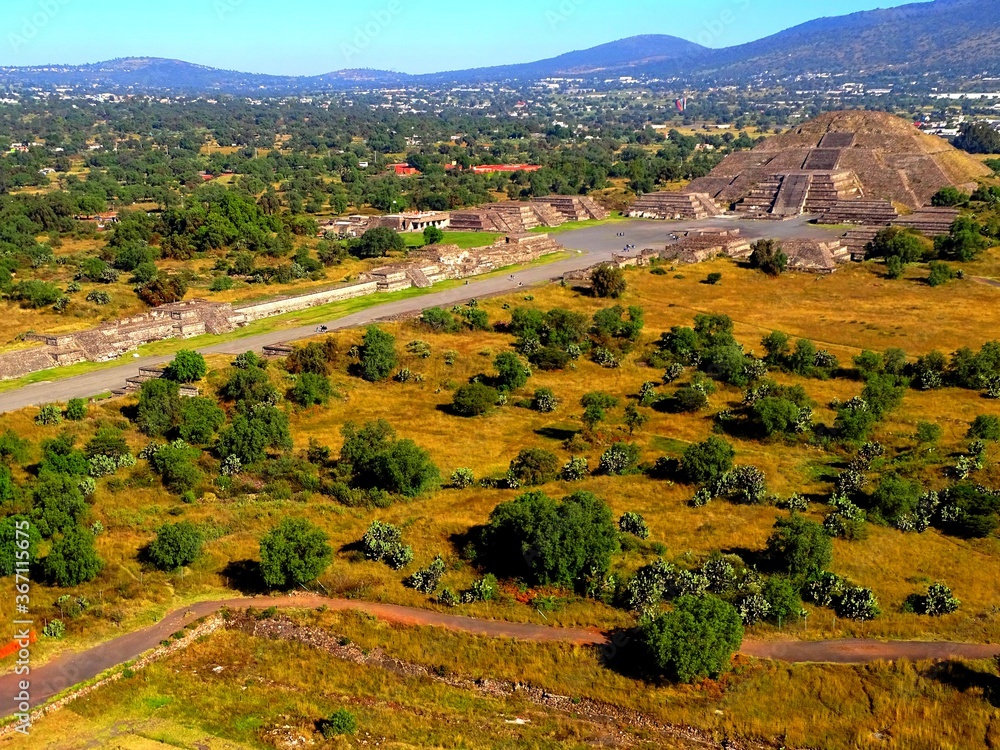 Mexico, Pre-Hispanic City of Teotihuacan, Causeway of the Dead, Pyramid of the Sun and Pyramid of the Moon