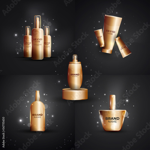 Collection of Elegant Cosmetic Product Templates with Gold Color