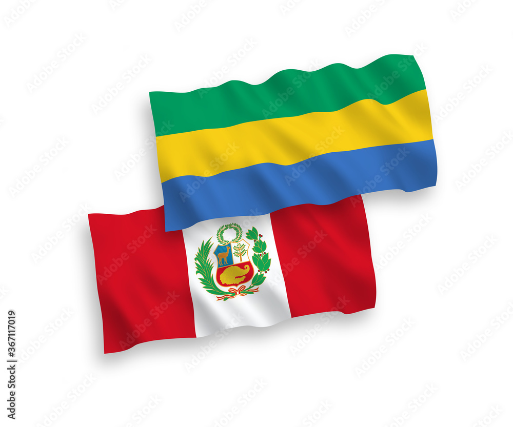 Fototapeta premium Flags of Peru and Gabon on a white background