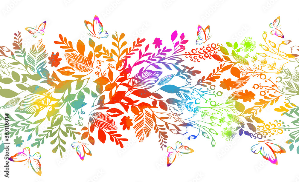 Fototapeta premium seamless floral multicolored pattern with butterflies. Vector illustration