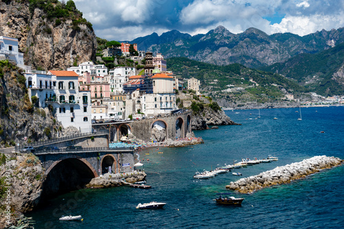 Italy, Campania, Atrani - 16 August 2019 - Wonderful view of Atrani overlooking the Amalfi coast