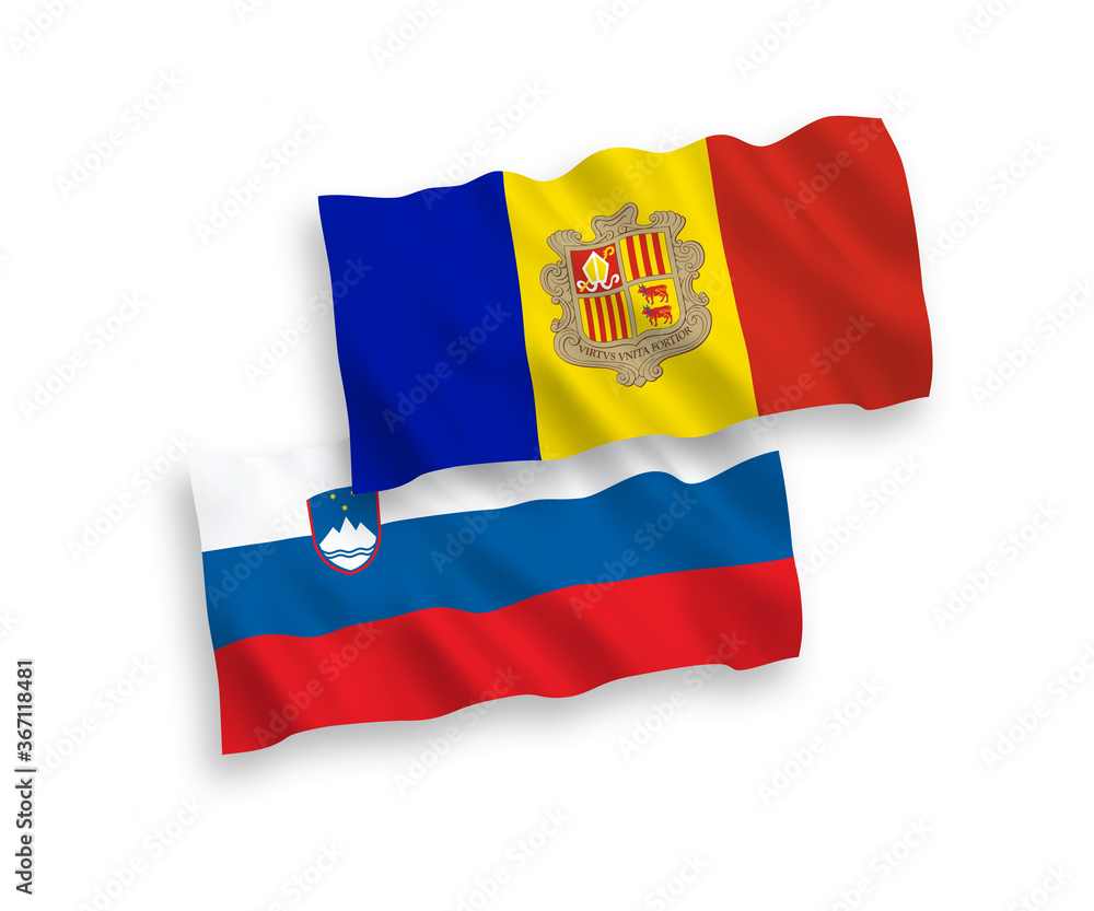 Fototapeta premium Flags of Slovenia and Andorra on a white background
