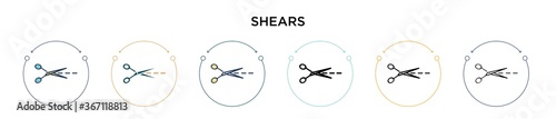 Shears icon in filled, thin line, outline and stroke style. Vector illustration of two colored and black shears vector icons designs can be used for mobile, ui, web