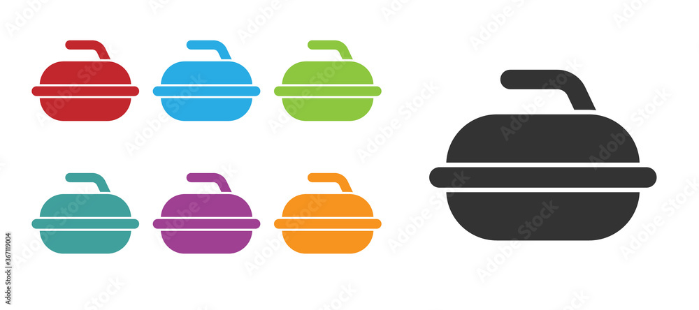 Black Stone for curling sport game icon isolated on white background. Sport equipment. Set icons colorful. Vector Illustration. Black Stone for curling sport game icon isolated on white background. Sport equipment. Set icons colorful. Vector Illustration.