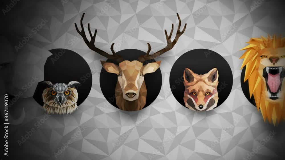 Collection of different animals. Zoo symbol. Low polygon icons. Lion ...