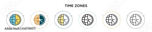 Time zones icon in filled, thin line, outline and stroke style. Vector illustration of two colored and black time zones vector icons designs can be used for mobile, ui, web photo
