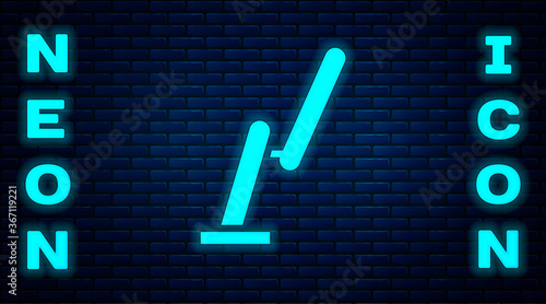Glowing neon Windscreen wiper icon isolated on brick wall background. Vector Illustration.