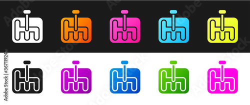 Set Gear shifter icon isolated on black and white background. Transmission icon. Vector Illustration.