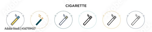 Cigarette icon in filled, thin line, outline and stroke style. Vector illustration of two colored and black cigarette vector icons designs can be used for mobile, ui, web