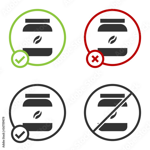 Black Coffee jar bottle icon isolated on white background. Circle button. Vector Illustration.