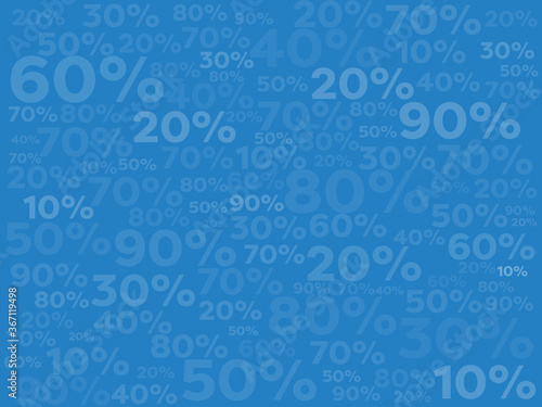 Blue  background with small percent.  Banner with percentage 10 20 30 40 50 60 70 80 90 for sales or promotion.